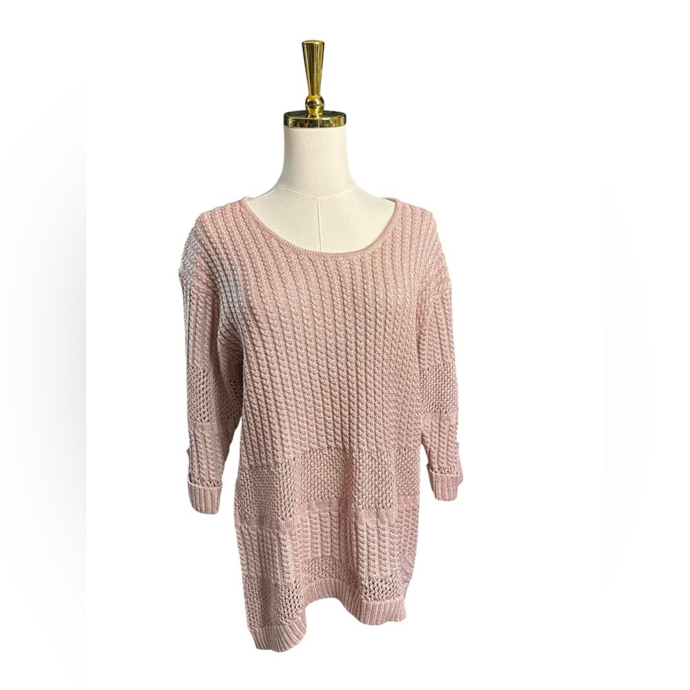 New Directions Soft Pink and Silver Embellished Textured Sweater Size Petite M